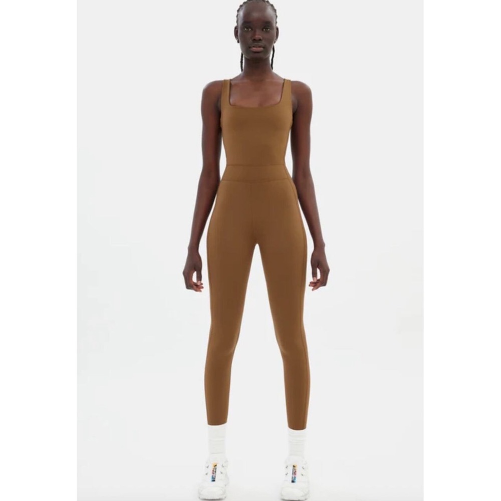 Girlfriend Collective luxe paneled unitard L Brown NWT